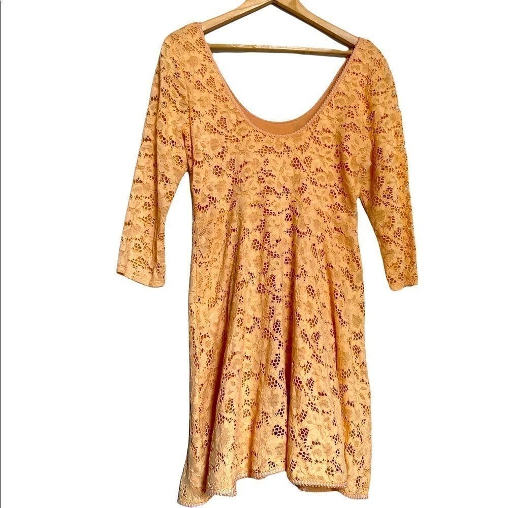 Free People Peach Lace Dress Medium 3/4 Sleeves